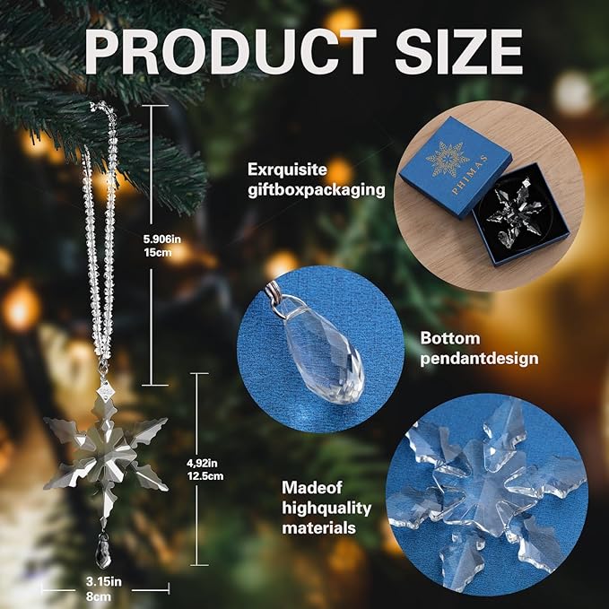 2025Annual Christmas Ornaments Crystal Snowflake Star - Christmas Tree Ornaments Pendant Sun Catcher Home Hanging Decor (2025 White Crystal 2 Layers)