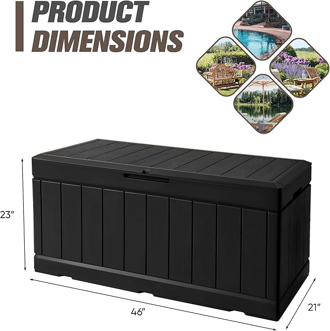 JUMMICO 83 Gallon Outdoor Deck Box Large Resin Storage Box for Patio Furniture Cushions and Garden Tools (Black)