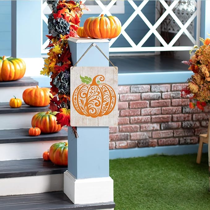 MIGUMUTU Rustic Farmhouse Fall Signs Door Wall Hanging Decor, Fall Room Home Decor, Pumpkin Decor Fall Decoration for Home, Pumpkin Sign Fall Wall Decor Decoration for Home Office 12 X 12 Inch