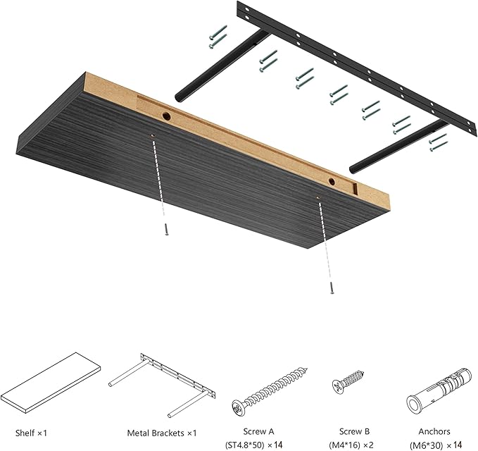 Large Floating Shelves for Wall Set of 2 Wooden Wall Shelves 30 in x 12.75 in x 2 in Room Decor Long Shelf with Invisible Wall Mount Bracket for Bedroom Kitchen Living Room Black Wood