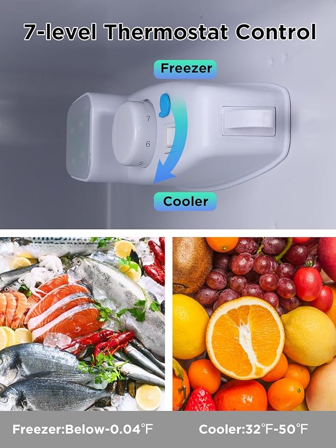 3.5 Cu.Ft Compact Refrigerator with Freezer, Mini Fridge with 2 Doors for Office, Kitchen, Dorm and Bedroom, Small Fridge with 7 Level Temp Adjustable Thermostat, Black