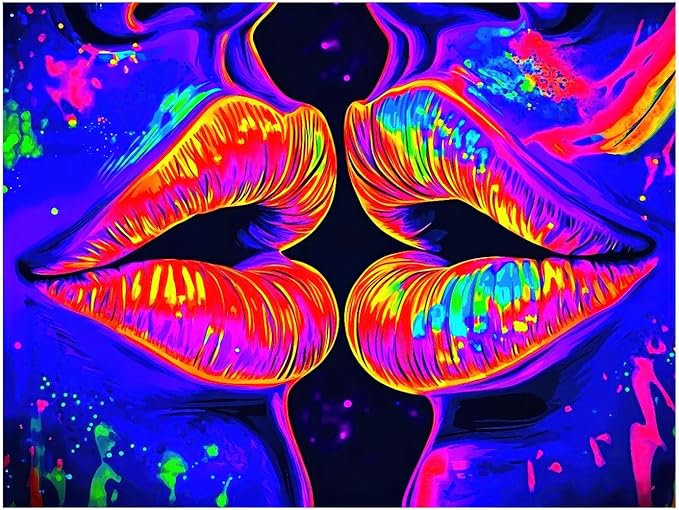 BlissYard Blacklight Tapestry Lip Tapestry Glowing 78x59 Inch UV Reactive Large Neon Decoration Posters Wall Hanging for Home Living Room Bedroom Party Decor Photo Shoot Props
