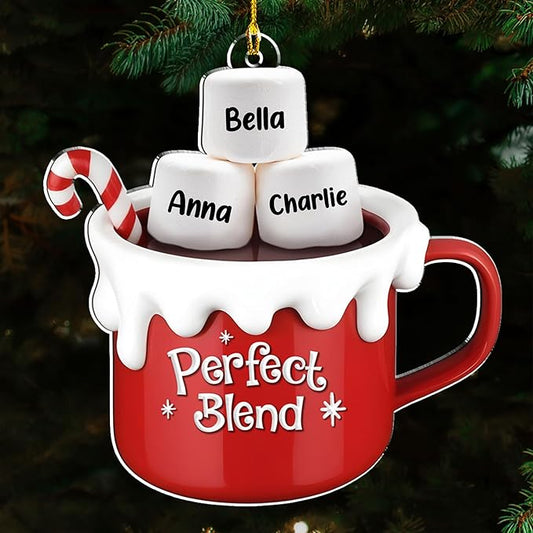 A Blend of Christmas Cheer Personalized Acrylic Ornament – Custom Name Charms Family Members up to 10 People, Holiday Decoration for Family Members & Friends