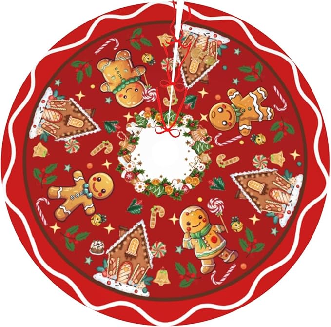 Gingerbread Man Candy Christmas Tree Skirt Xmas Tree Mat Christmas Tree Ornaments Decorations Holiday Party Indoor Outdoor 36"