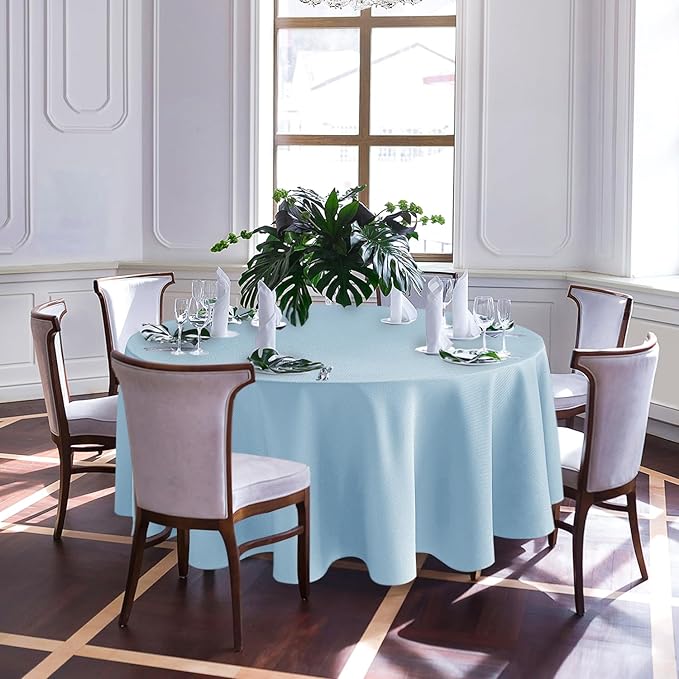 Biscaynebay Textured Fabric Round Tablecloths 90", Light Blue Water Resistant Washable Table Cloths Circle Folding Table Covers Linen for Dining, Kitchen, Wedding, Parties etc.