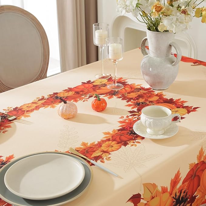 SASTYBALE Pumpkin Tablecloth, Fall Tablecloths for Rectangle Tables 52 x 70 Inch Spillproof Wrinkle Resistant Durable Polyester Table Cover for Harvest, Thanksgiving, Holiday