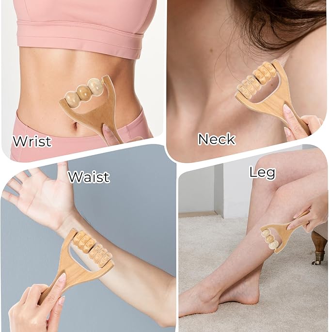 2 Pcs Wooden Massage Roller, Massage Hand Roller Massagers for Neck Muscle Rollers Stick Wooden Massager Tool for Back Rolling Hands Foot The Face Ball Full Body