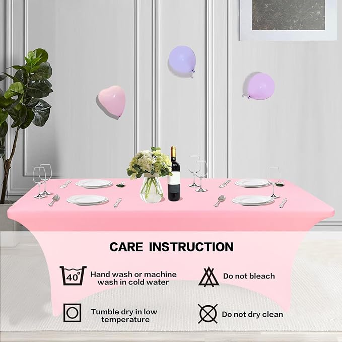 IVAPUPU 2 Pack 8FT Table Cloth for Rectangular Fitted Events Stretch Pink Table Covers Washable Cover Spandex Tablecloth Protector for Party, Wedding, Cocktail, Banquet, Festival