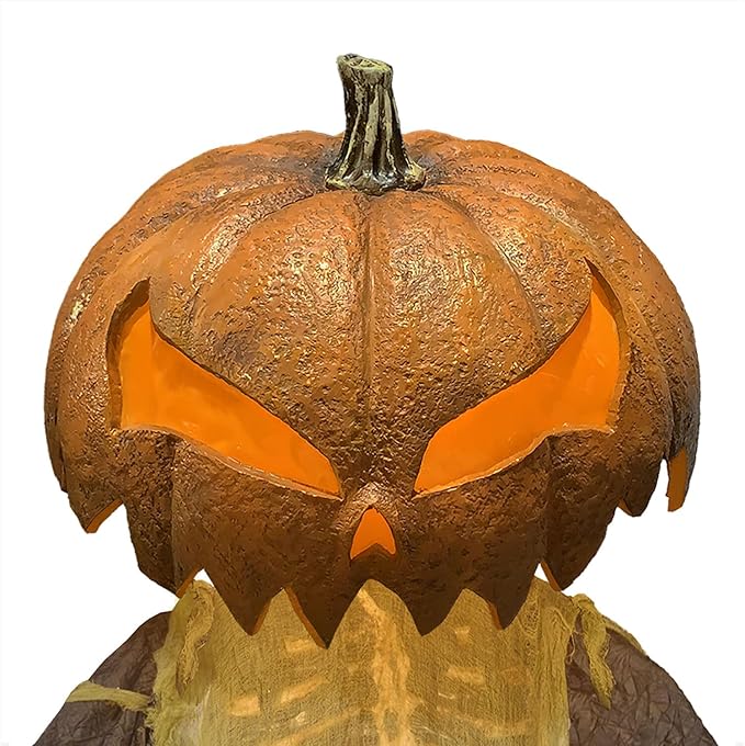 Haunted Hill Farm Pumpkin Sentinel by Tekky, Battery-Operated, Motion and Sound Activated Animatronic with Sound Effects and Lights for Indoor or Covered Outdoor Creepy Halloween Decoration