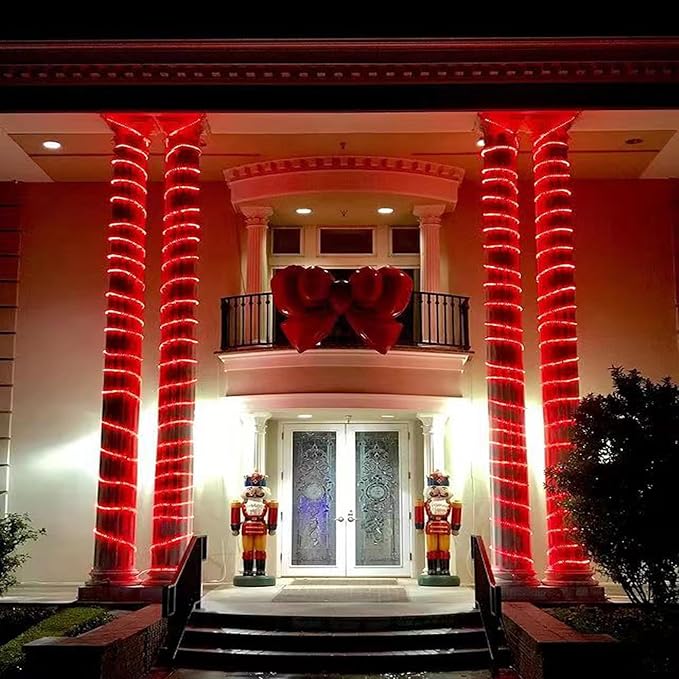 YEGUO 2 Packs Each 33ft 100 LED Solar Rope Lights Outdoor Waterproof, Red String Lights for Outside, 8 Modes Fairy Lights in Clear Thin Tube for Camping Fence Patio Garden Trampoline Deck