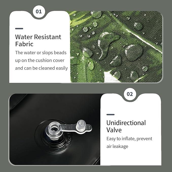 Inflatable Ottoman Stool D21 xH9 for Outdoor/Indoor Use, Water Repellent Patio Foot Rest Stool with Portable Handle,Round Pouf Ottoman Suitable for Garden,Deck and Camping - Palm Green