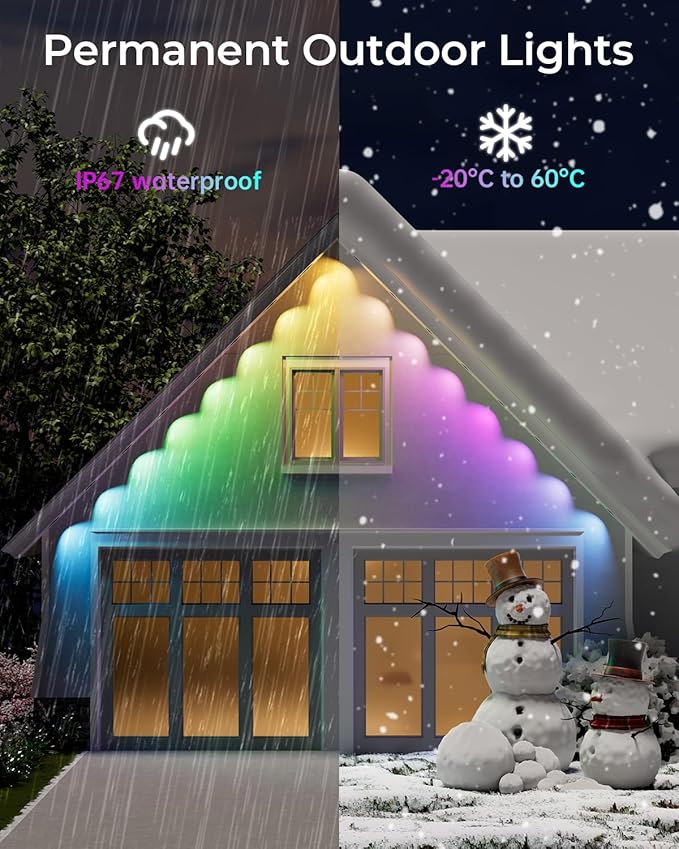 CINOTON Permanent Outdoor Lights 100ft, Smart RGBW Eaves Lights with 72 LEDs, IP67 Waterproof, 111 Scene Modes for Daily and Festival, Halloween Christmas Party Holiday Decor, APP/Voice/Remote Control