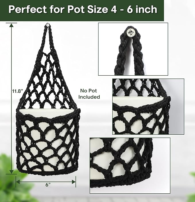 2PK Wall Planters for Indoor Plants, Macrame Plant Hanger | Wall Planter, Plant Hanger, Hanging Planter (2PK, for 6 inch Pot)