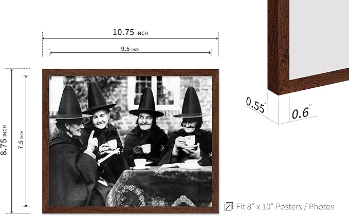 Poster Master Classic Photograph Poster - Vintage Halloween Print - Gift for Artist, Friend - Witches Tea Party, Old Women Smiling, Wearing Robes - Wall Decor for Living Room, 8x10 Brown Framed