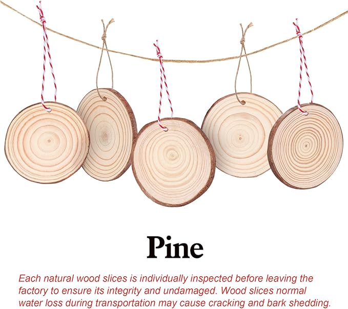 50 Pcs Wood Slices with Hole, 2.3"-2.8" Unfinished Wood, Wood Rounds for Crafts, Wood Crafts, Round Wood for Doodle, Splice, Paint, Art, Decorate, Ornament