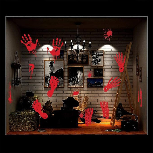 Halloween Bloody Handprint Footprint Window Stickers Wall Stickers for Halloween Party Decorations Inside Outside Decor Come with Plastic Scraper Tools 2pcs