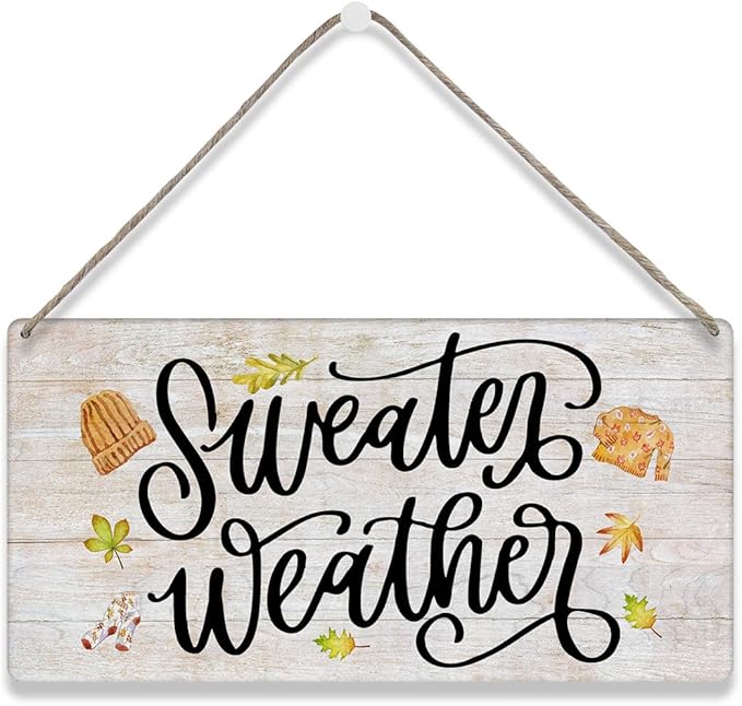 MIGUMUTU Rustic Farmhouse Fall Signs Door Wall Hanging Decor, Fall Room Home Decor, Sweater Weather Sign Autumn Leaves Wall Decor Fall Decoration for Home Office Bedroom 7 X 12 Inch