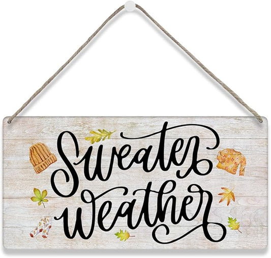 MIGUMUTU Rustic Farmhouse Fall Signs Door Wall Hanging Decor, Fall Room Home Decor, Sweater Weather Sign Autumn Leaves Wall Decor Fall Decoration for Home Office Bedroom 7 X 12 Inch