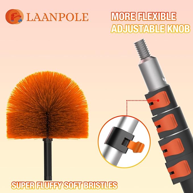 30FT (36FT Reach) Cobweb Duster with Extension Pole, Spider Web Brush for Cleaning Extendable, Professional Ceiling and Corner Dusters for Outdoor Indoor Use