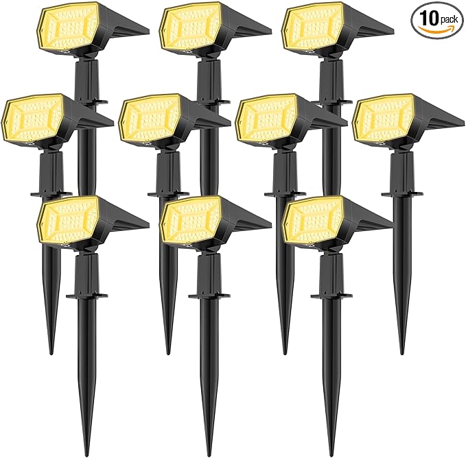 Fabrito 72 LEDs Solar Spot Lights Outdoor Waterproof, 3 Modes Landscape Spotlights, Dusk to Dawn Solar Powered Flood Wall Lights for Outside, Solar Garden Lights for Yard Porch 10 Pack (Warm White)