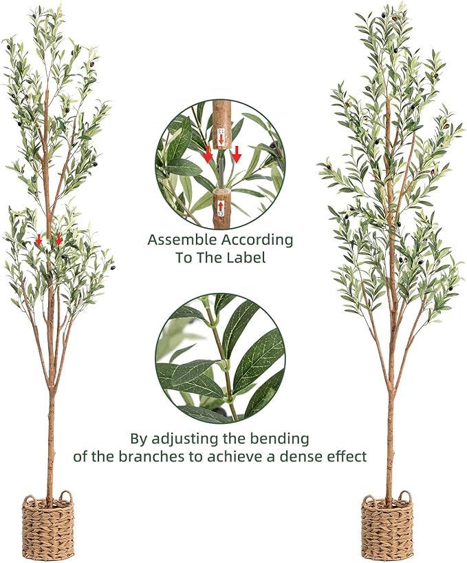 7ft Artificial Olive Tree with LED Fairy Lights & Woven Planter - Lifelike Faux Silk Plant with Realistic Leaves & Fruits and Natural Trunk for Indoor Home Office Living Room Bedroom Foyer Decor