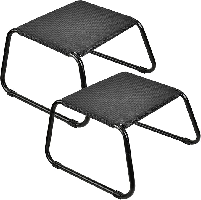 Outdoor Ottomans,Patio Foot Rest Portable Side Table Solid Steel Frame Small Seat All Weather Footrest for Indoor Outdoor Use 2 Pieces Black