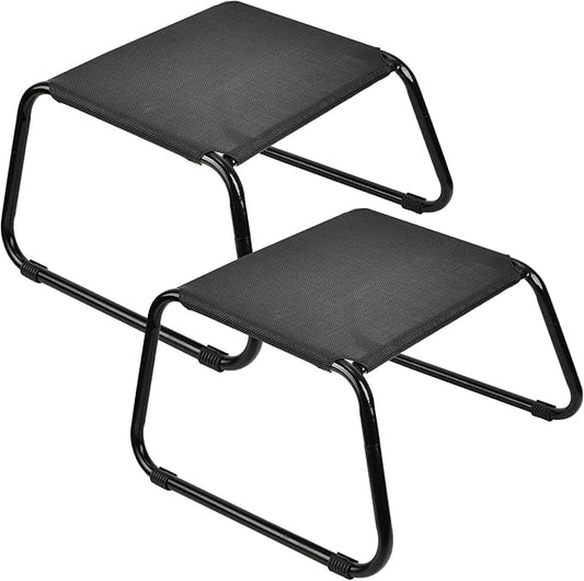 Outdoor Ottomans,Patio Foot Rest Portable Side Table Solid Steel Frame Small Seat All Weather Footrest for Indoor Outdoor Use 2 Pieces Black