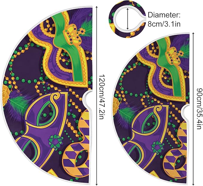 Mardi Gras Colorful Mask Tree Skirt, Seasonal Tree Mat Holiday Party Supplies Ornaments Indoor Outdoor Decorations for Tabletop Trees 47.2 Inches