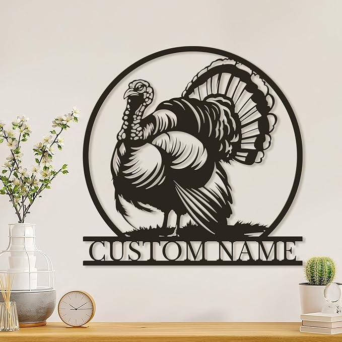 Personalized Turkey Metal Wall Art, Custom Hunting Cabin Sign, Wild Turkey Farmhouse Decor, Rustic Lodge Wall Hanging, Turkey Hunter Gift, Thanksgiving Home Decoration (Style-1)