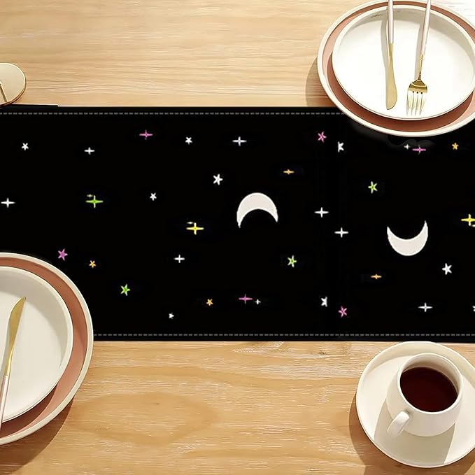 Halloween Black Table Runner Spooky Ghost Floral Boo Table Linen Runner Seasonal Holiday Kitchen Dining Table Decoration Halloween Decorations for Indoor Outdoor Home Party Decor 13x36 Inch