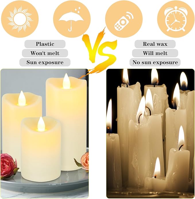 Aignis Indoor Flameless LED Candles Battery Operated with Remote Timer and Wax-Like Shell for Home/Wedding/Holiday Decor, Set of 3(D 2.95" x H 4"/5"/6")