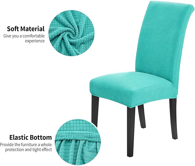 Joccun Chair Covers for Dining Room Set of 4, Dining Chair Slipcovers Stretch Dining Room Chair Covers Seat Protector,Washable Parsons Chair Cover for Home,Banquet(Turquoise,4 Pack)