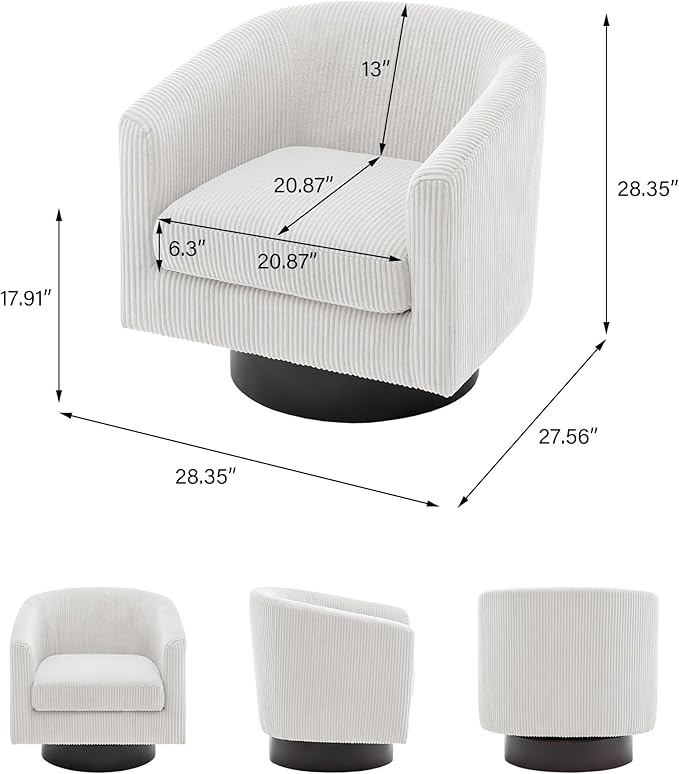 Swivel Barrel Accent Chair, Modern Round Corduroy Fabric Arm Chair for Living Room, Bedroom, Comfy Club Reading Chairs for Adults (Corduroy Beige, Set of 1)