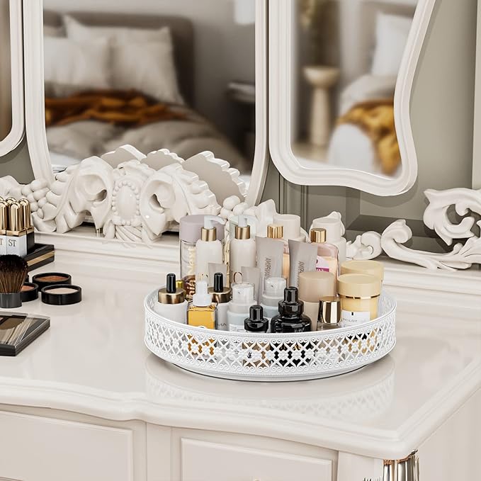 Ovicar Lazy Susan Organizer Turntable - 11 inch Rotating Spice Rack Metal Lazy Susan for Cabinet Pantry Kitchen Countertop Dining Table Cupboard Bathroom Refrigerator Vanity (11 inch White)