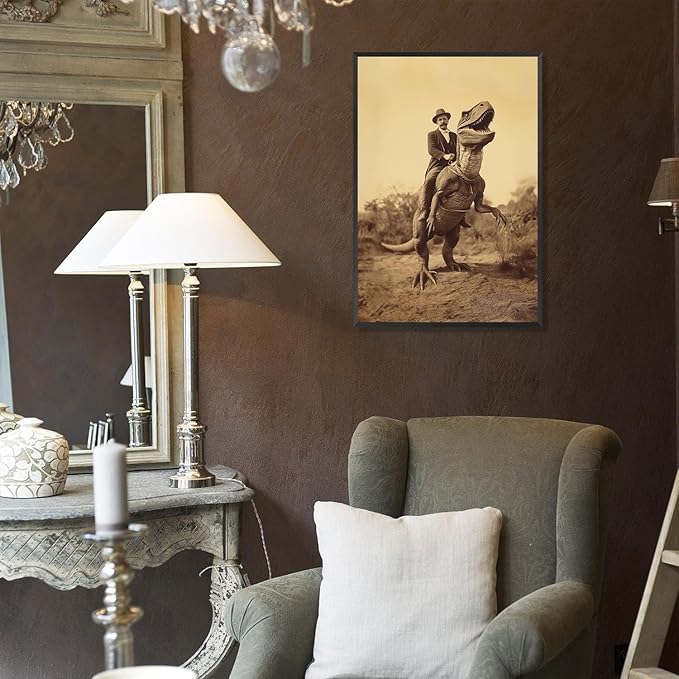 Goth Decor Antiqued Wicca Art Poster Dark Academy Dinosaur And Cowboy Canvas Wall Art Horror Posters Spooky Indoor Art Family Bedroom Office Space Decor 24X36inch Aluminum Framed