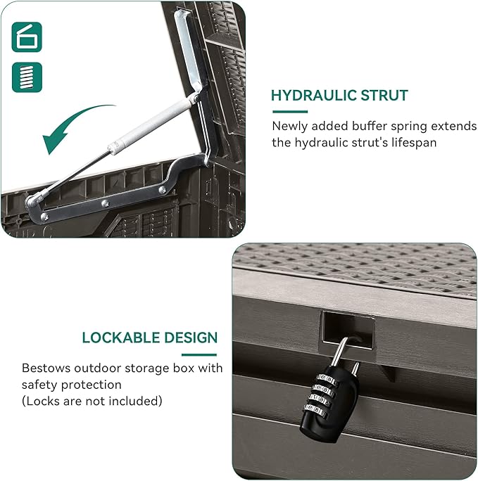 YITAHOME 100 Gallon Outdoor Storage Box, Large Water Resistant Resin Deck Box, Indoor Outdoor Lockable Storage Container for Patio, Garden, Cushions, Tools, Equipment (Taupe)