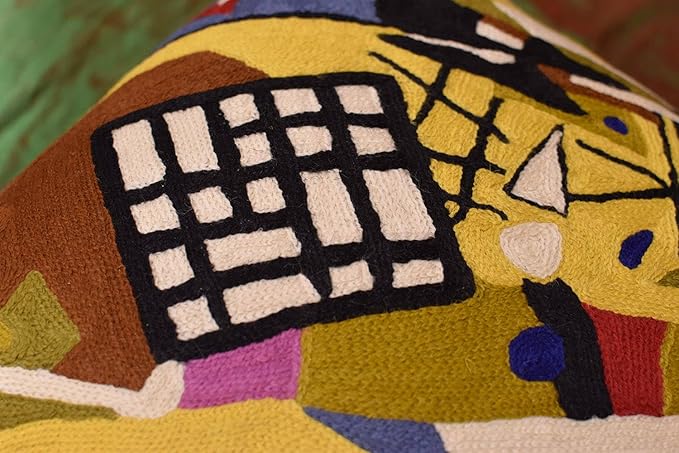 Kandinsky Modern Pillow Cover Frame Gray Abstract Pillowcase Grey Modern Chair Cushion Contemporary Outdoor Pillows Kids Room Handembroidered Wool Size 18x18