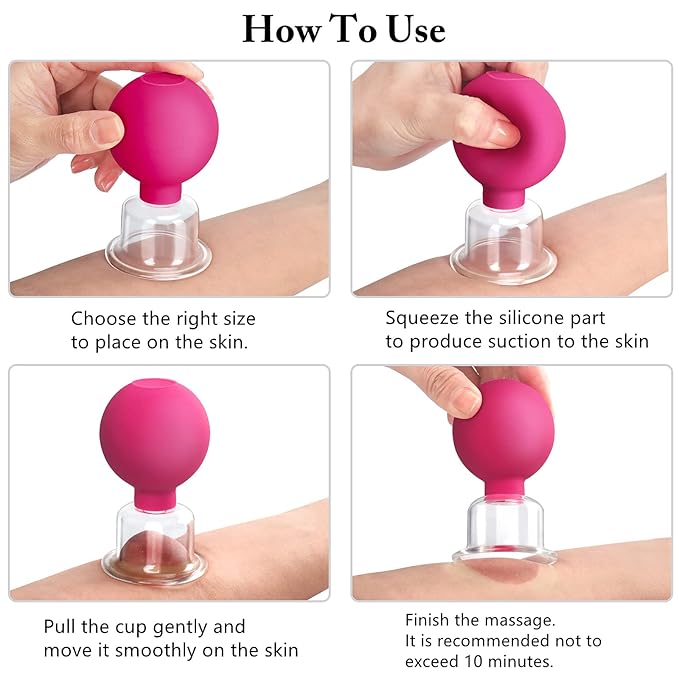 4 Size Facial Cupping Therapy Set Glass, Eye Face Vacuum Massage Anti Cellulite Cup - Silicone, for Beauty Body Cup Lymphatic Fascia Massager (Gift Box Packaging-red)