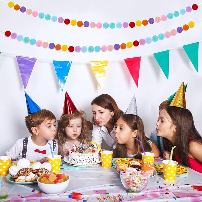 4 Pack Colorful Pom Pom Garland, 26.5 Feet Long Felt Ball Rainbow Banner, 30 Balls 10Color Felt Ball Garland for Christmas Tree Decoration Party Hanging Decor