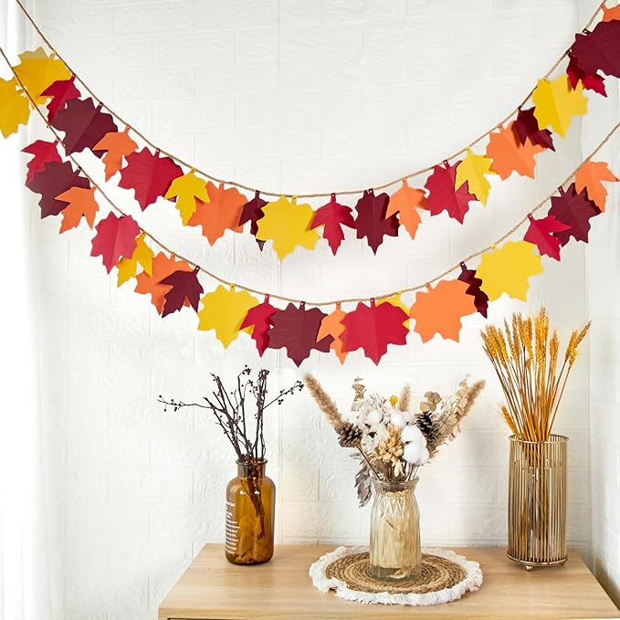 2 Pcs Fall Decorations for Home, Fall Leaves Garland for Mantel, Fall Party Thanksgving Decorations Indoor