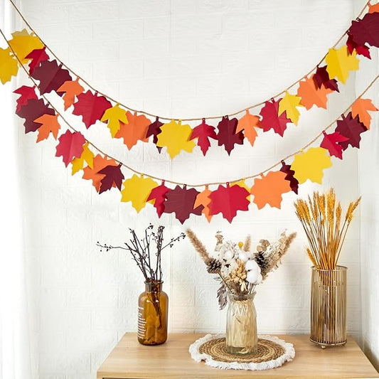 2 Pcs Fall Decorations for Home, Fall Leaves Garland for Mantel, Fall Party Thanksgving Decorations Indoor