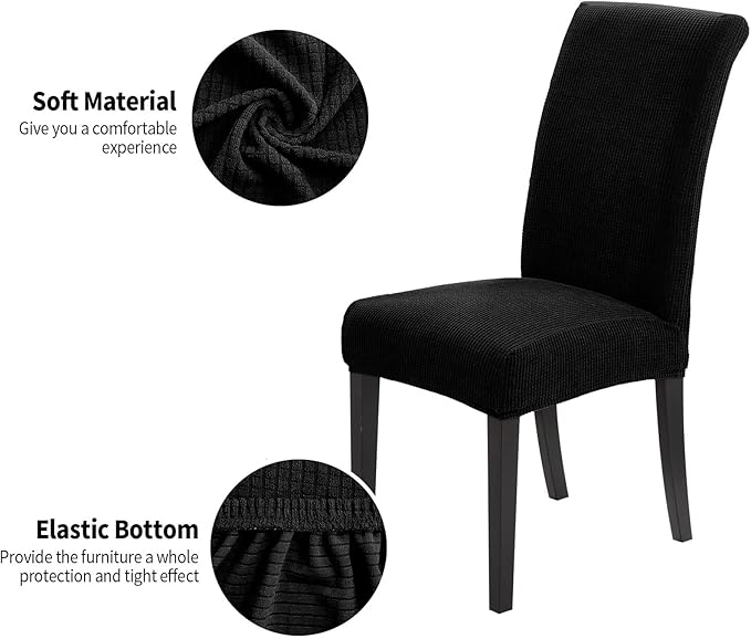 Joccun Chair Covers for Dining Room Set of 2,Dining Chair Slipcovers Stretch Dining Room Chair Covers Seat Protector,Washable Parsons Chair Cover for Home,Hotel,Banquet(Black,2 Pack)