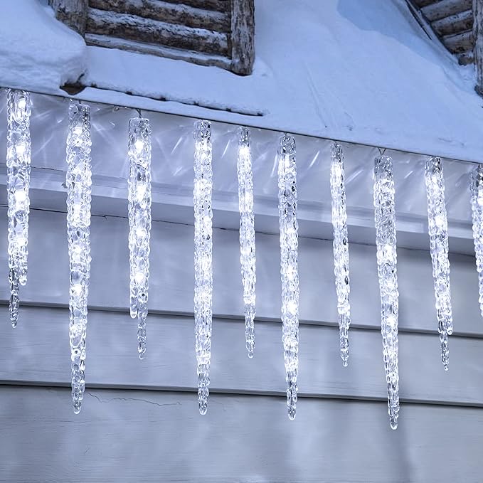 Minetom Icicle Lights Outdoor with Clips, 20ft 100 LED 20 Tubes Twinkling Icicle String Lights, Connectable Waterproof Hanging Icicle Christmas Lights Plug in for Eave Holiday Outdoor