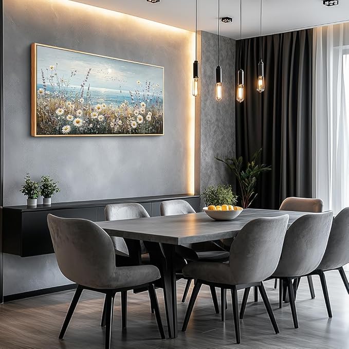 PHAOHUAXM Wall Decor For Living Room Wall Art For Bedroom Office Decorations Blue Ocean Paintings Flowers Watercolour Wall Pictures Canvas Artworks Home Decor Ready To Hang Wood Framed 20x40 In