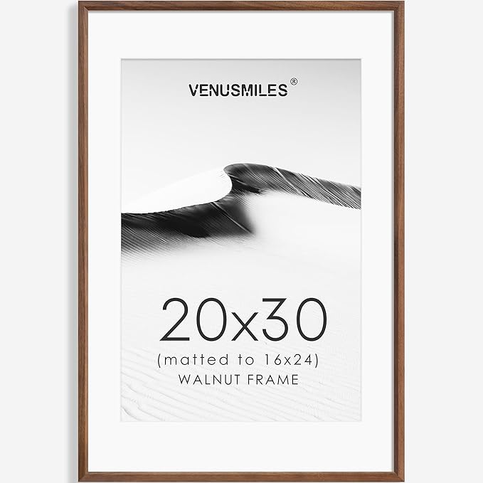 20x30 Poster Frame Natural Solid Walnut Photo Frames with 16x24 Removable Mat Wall Hanging Large Handcrafted Frame with HD Plexiglass Wall and Tabletop Display Large Picture Frame