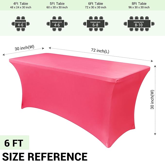 Obstal Spandex Table Cover 6ft Fitted Tablecloth Rectangular - Stretch Folding Table Cloth Rectangle for Birthday Party Wedding Banquet, Magenta Red, 72L x 30W Inch