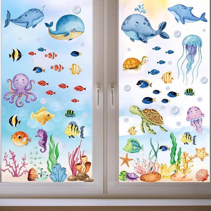 9 Sheets Summer Ocean Animal Window Clings Sea Animal Theme Window Stickers Summer Sea Decals Under The Sea Party Window Decorations
