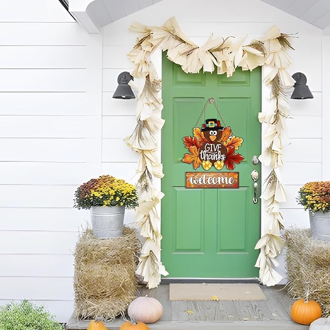 Thanksgiving Decoration Turkey Wooden Door Sign Hanging Fall Harvest Welcome Decor Turkey Sign for Front Door Hanger Fall Decor for Home Thanksgiving Party Wall Signs
