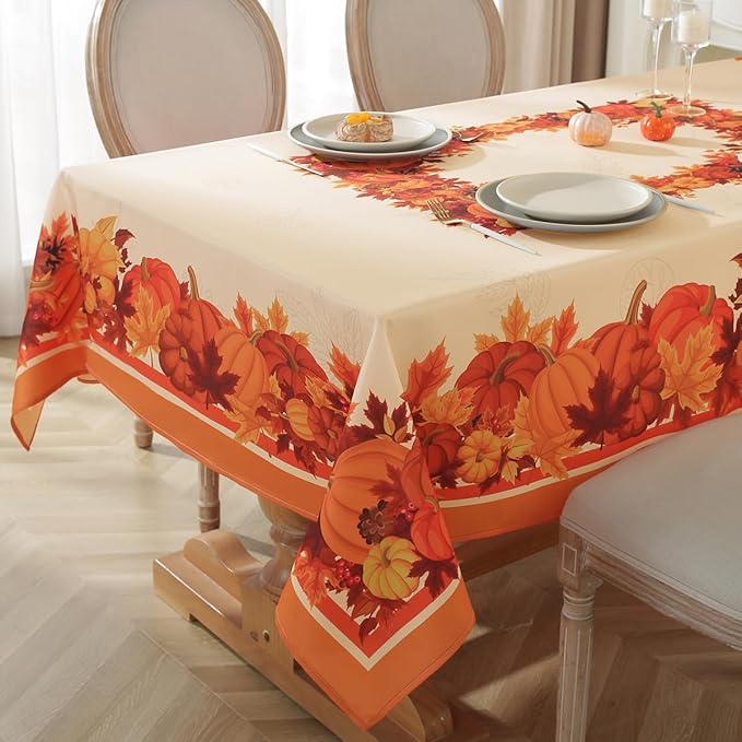 SASTYBALE Pumpkin Table Cloth Fall Tablecloths for Rectangle Tables 60 x 120 Inch, Spill Proof Wrinkle Resistant Durable Polyester Table Cover for Thanksgiving, Harvest, Holiday Tabletop