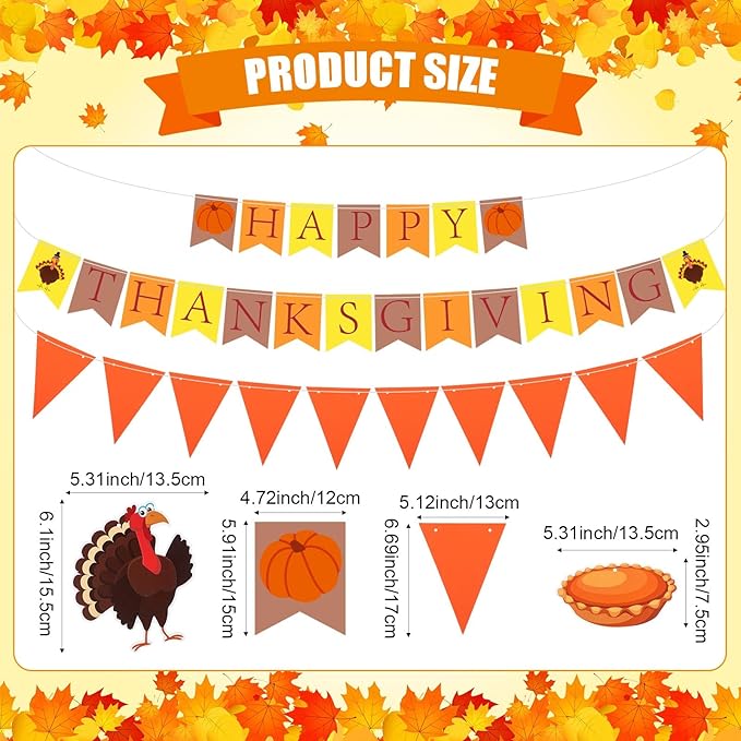 28 Pcs Fall Party Decoration Thanksgiving Party Supplies Include Happy Thanksgiving Banner Autumn Paper Lanterns Pom Pom Hanging Fans Bunting Garland Swirl Streamers for Fall Harvest Birthday